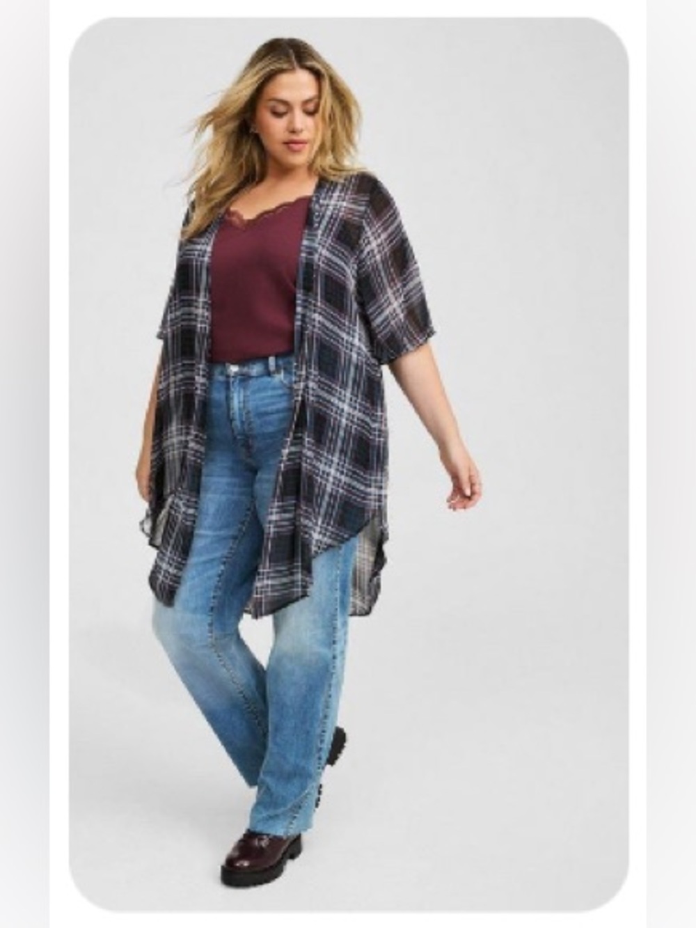 TORRID Black & White Plaid Lightweight Kimono *NWT*